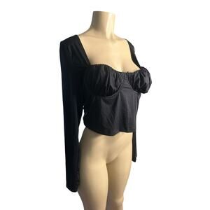 Women US-12 Princess Polly Candyce Long Sleeve Black Crop Bustier Corset Top